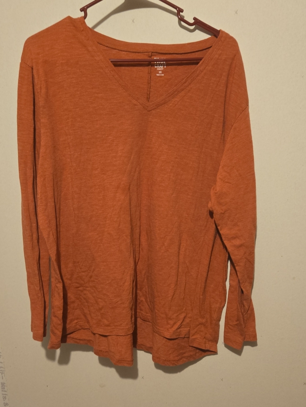 True Craft Women's Rust Orange V-Neck Long Sleeve Top